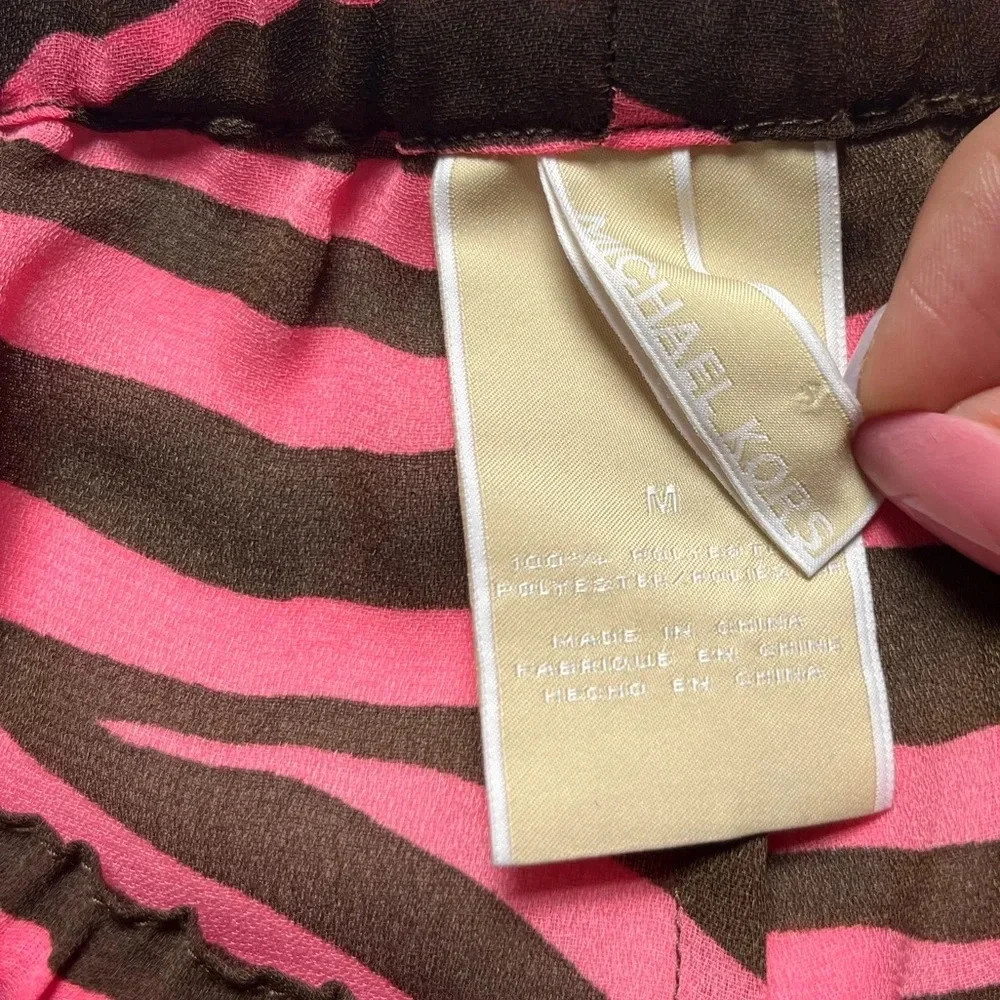 Michael Kors Semi Sheer Pink & Brown Zebra Print Swim Suit Cover Up Wide Leg